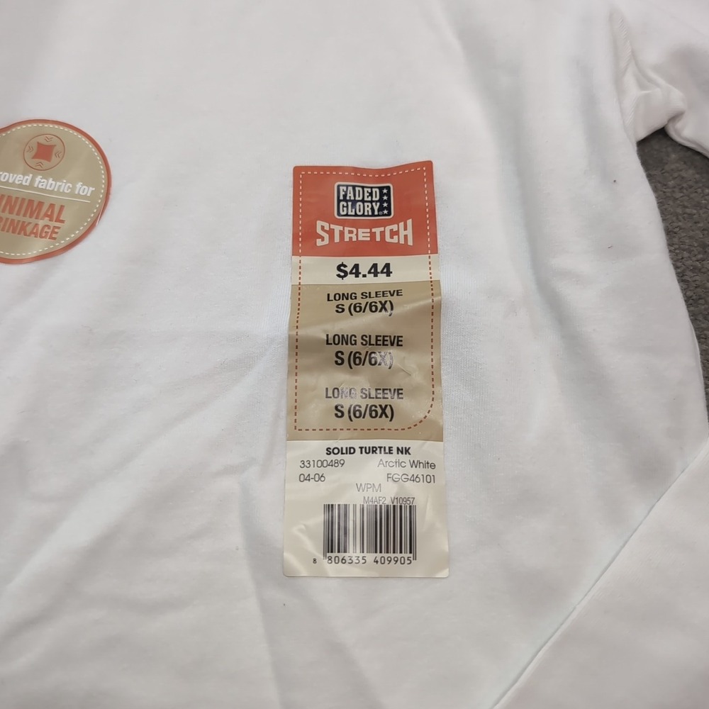 Faded Glory Girls Turtleneck Shirt S 6/6x White Stretch Long Sleeve NWT Vintage‎ - Picture 3 of 6